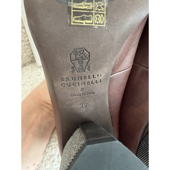 NWT Brunello Cucinelli - Brown Leather And Caviar Beads Block Heel Size 37 - Picture 9 of 12
